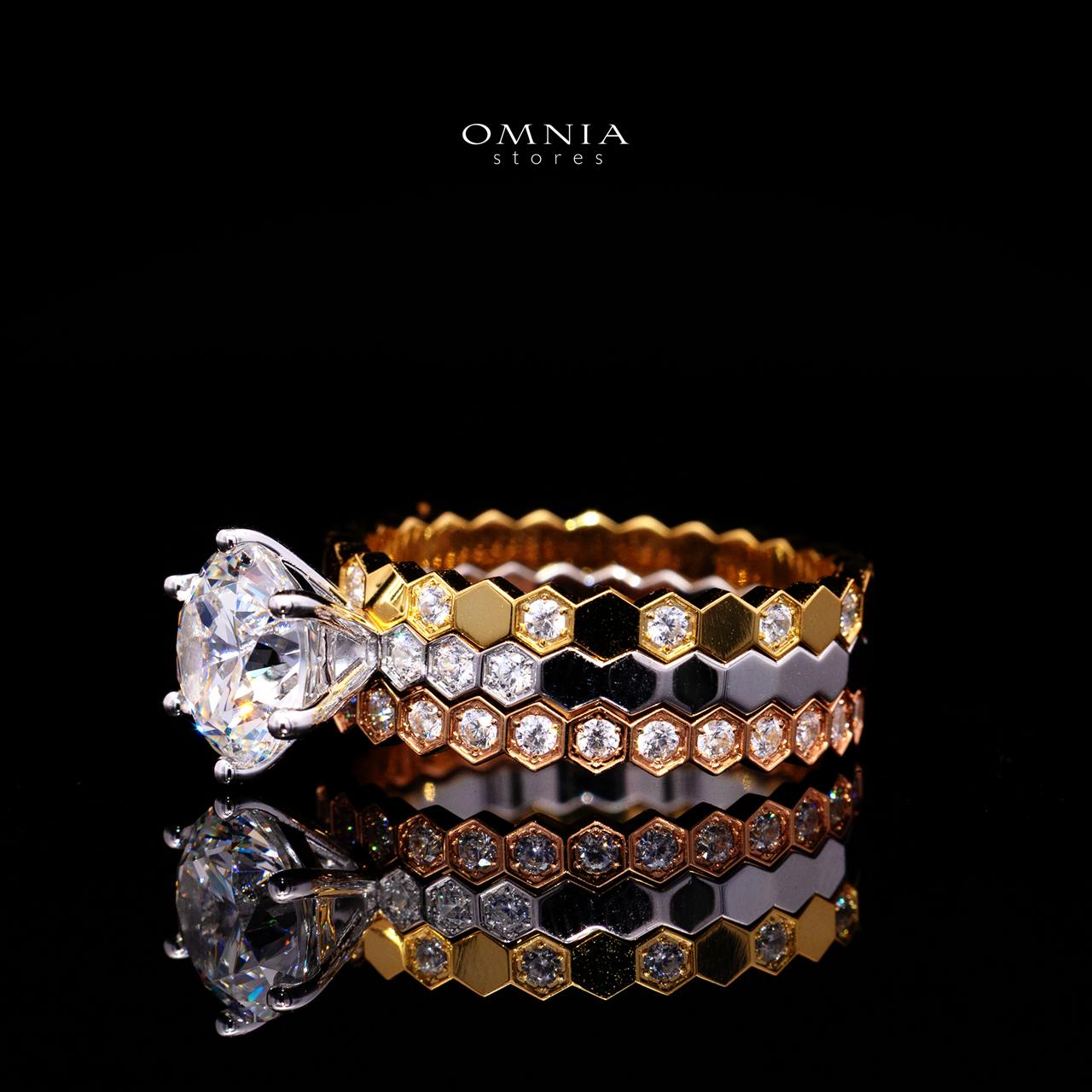 Agnese Tricolor Ring with Certificate | High-Quality Premium Simulated Diamonds in 925 Sterling Silver