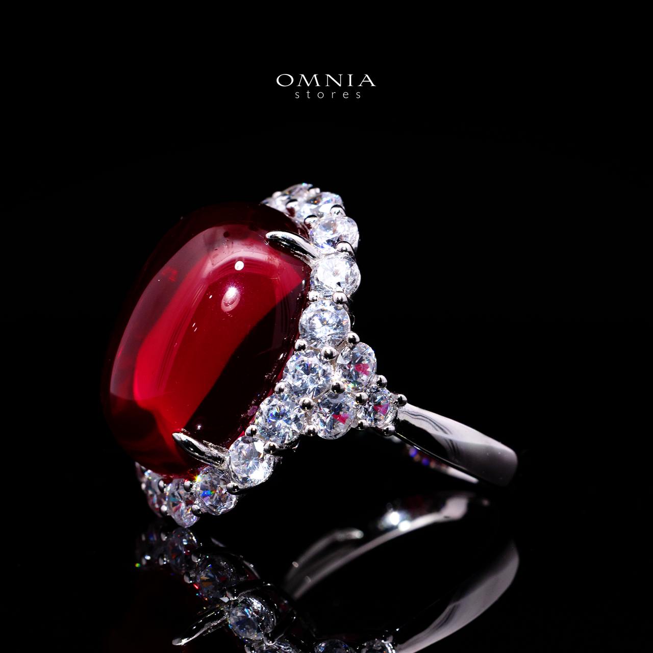 Malaika Imperial Red Gemstone Ring with Certified High-Quality Premium Simulated Diamonds in 925 Sterling Silver