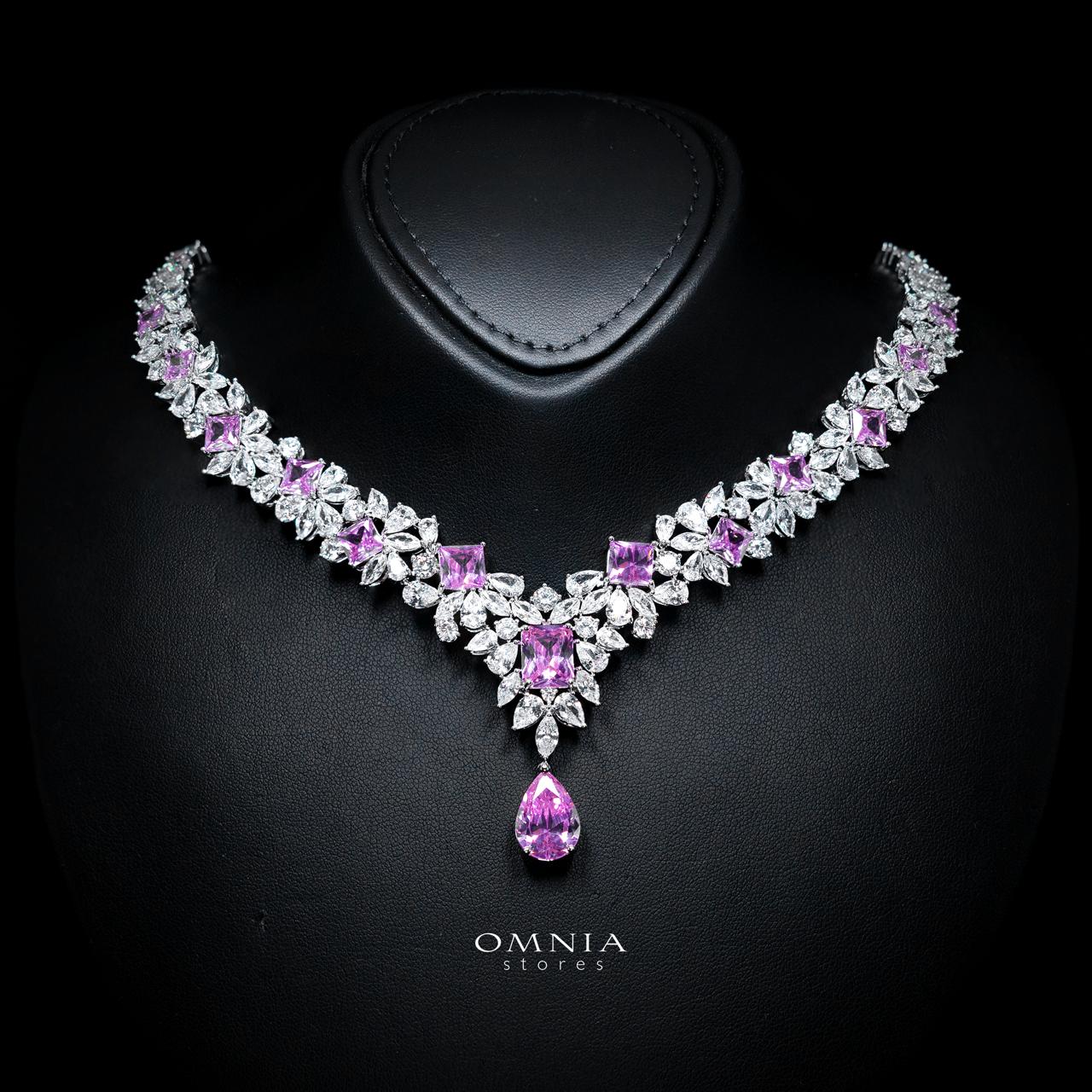 Christine Pink Luxury Bridal Full Set with High-Quality Simulated Diamonds – Rhodium Plated