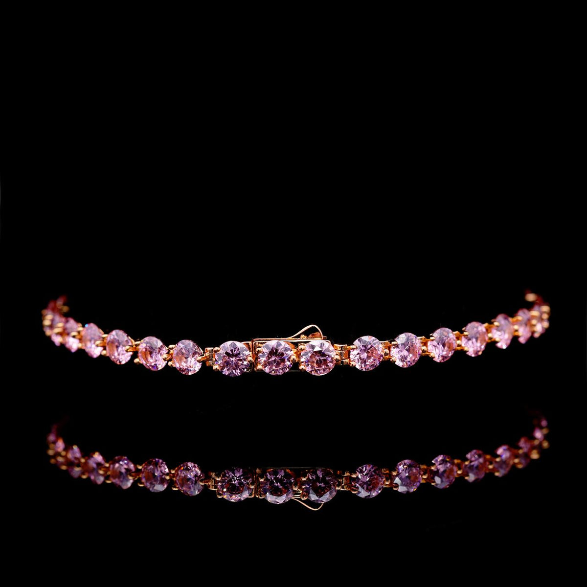 Fatinah Pink Tennis Bracelet with Certificate | High-Quality Simulated Diamonds in 925 Sterling Silver, Rose Gold-Plated