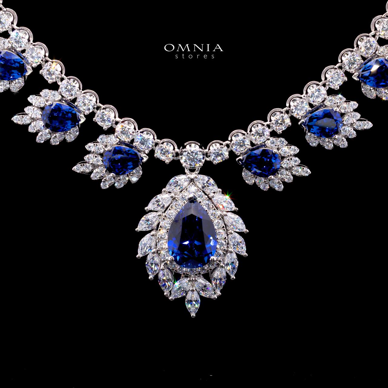 Carolina Lab-Grown Blue Sapphire Necklace with GRC Certificate in 925 Sterling Silver