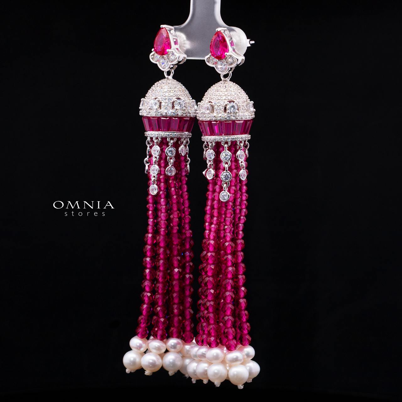 Ghaliya Pink Pearl Drop Earrings with High-Quality Premium Simulated Diamonds in 925 Sterling Silver