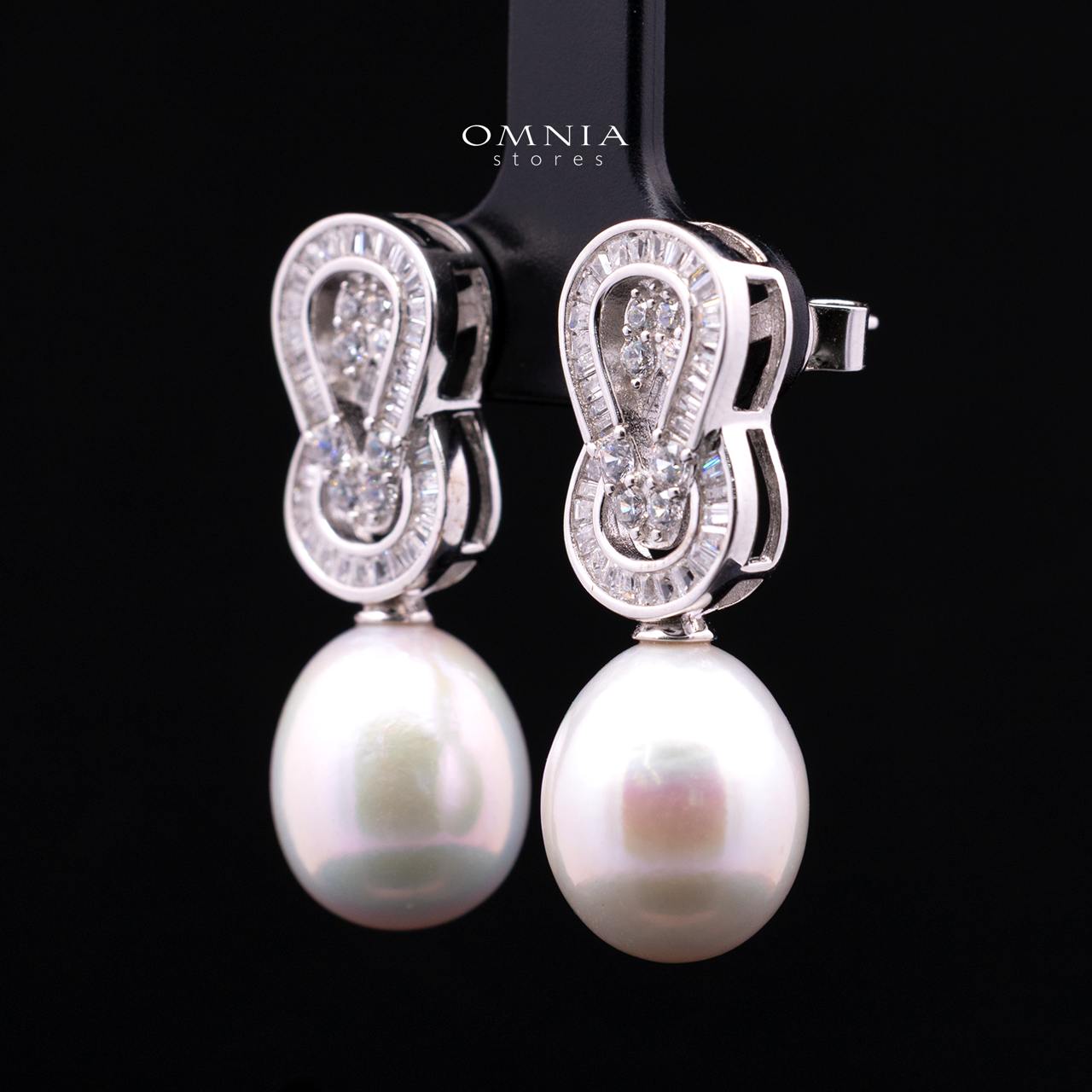 Avalina Fresh Water Pearl Earrings with Infinity Design in 925 Silver with High-Quality Simulated Diamonds