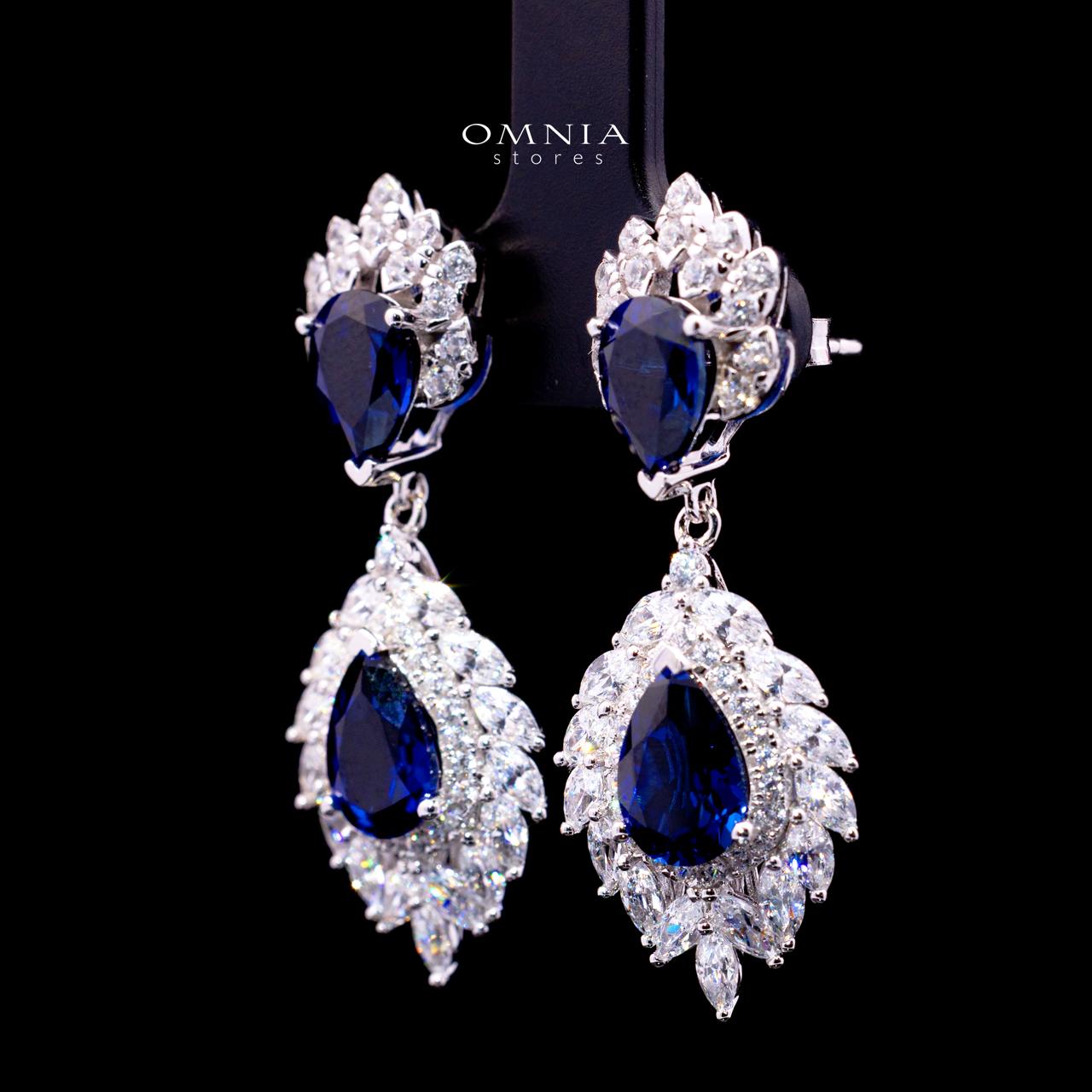Carolina Lab-Grown Blue Sapphire Earrings with GRC Certificate, Pear 6×9mm in 925 Sterling Silver