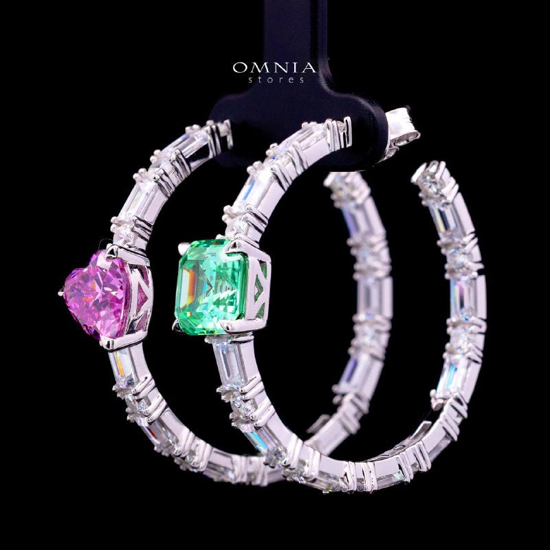 Odesa Green & Pink Hoop Earrings with Certified High-Quality Premium Simulated Diamonds in 925 Sterling Silver