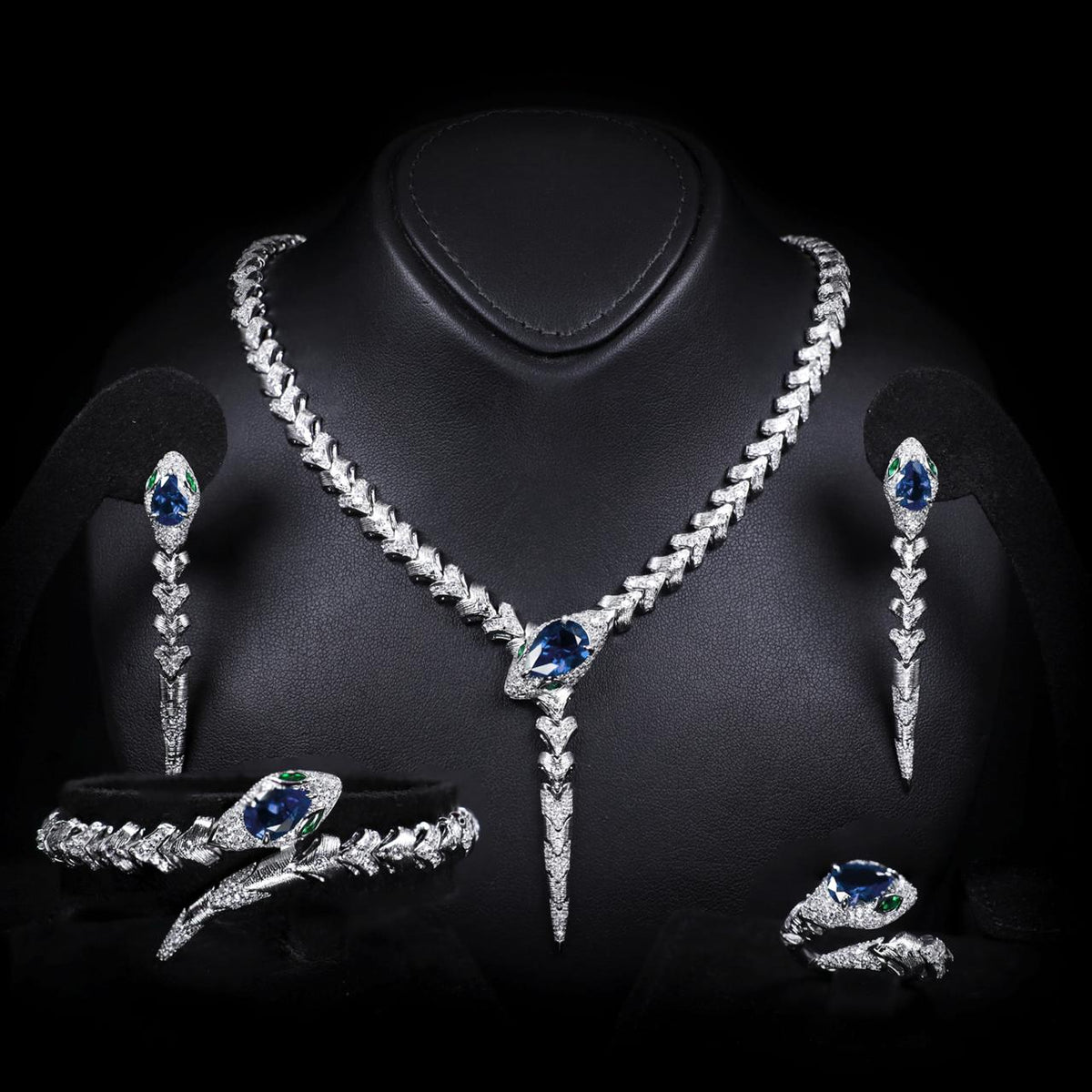 Adriana Blue Luxury Bridal Full Set with High-Quality Zircon Stones Rhodium Plated