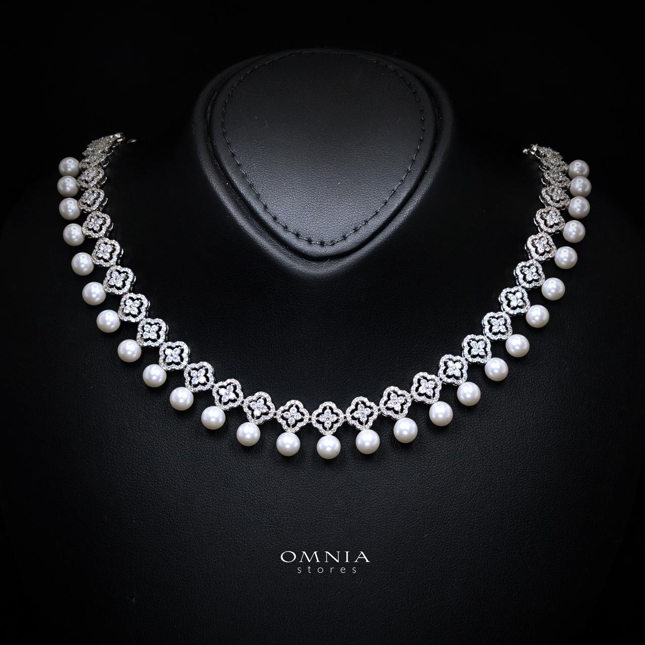 Omnia Sahira Pearl Bridal Full Set in 925 Silver with High-Quality White Zircon Stones