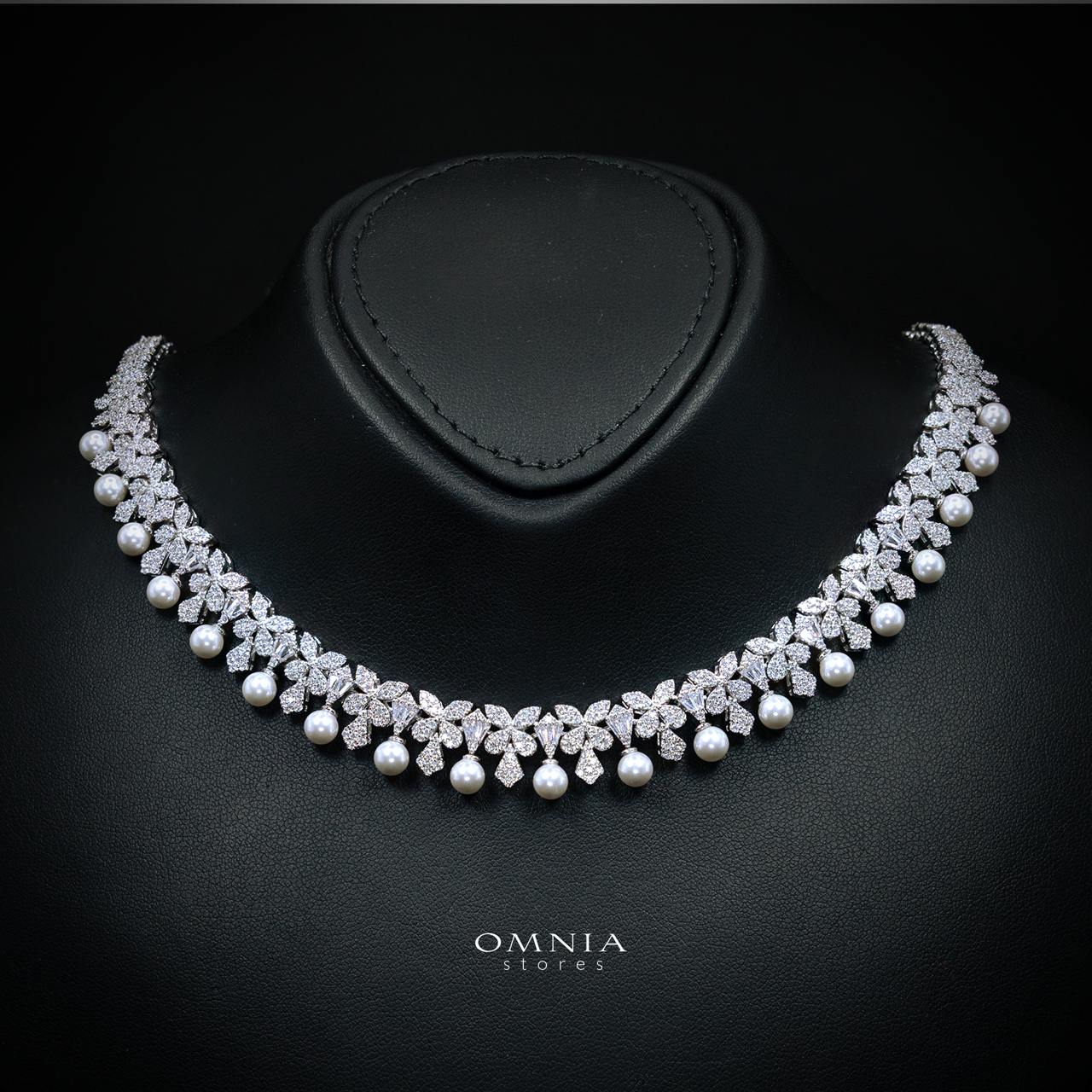 Fariyma Pearl White Luxury Bridal Full Set with High-Quality Simulated Diamonds and Rhodium Plating
