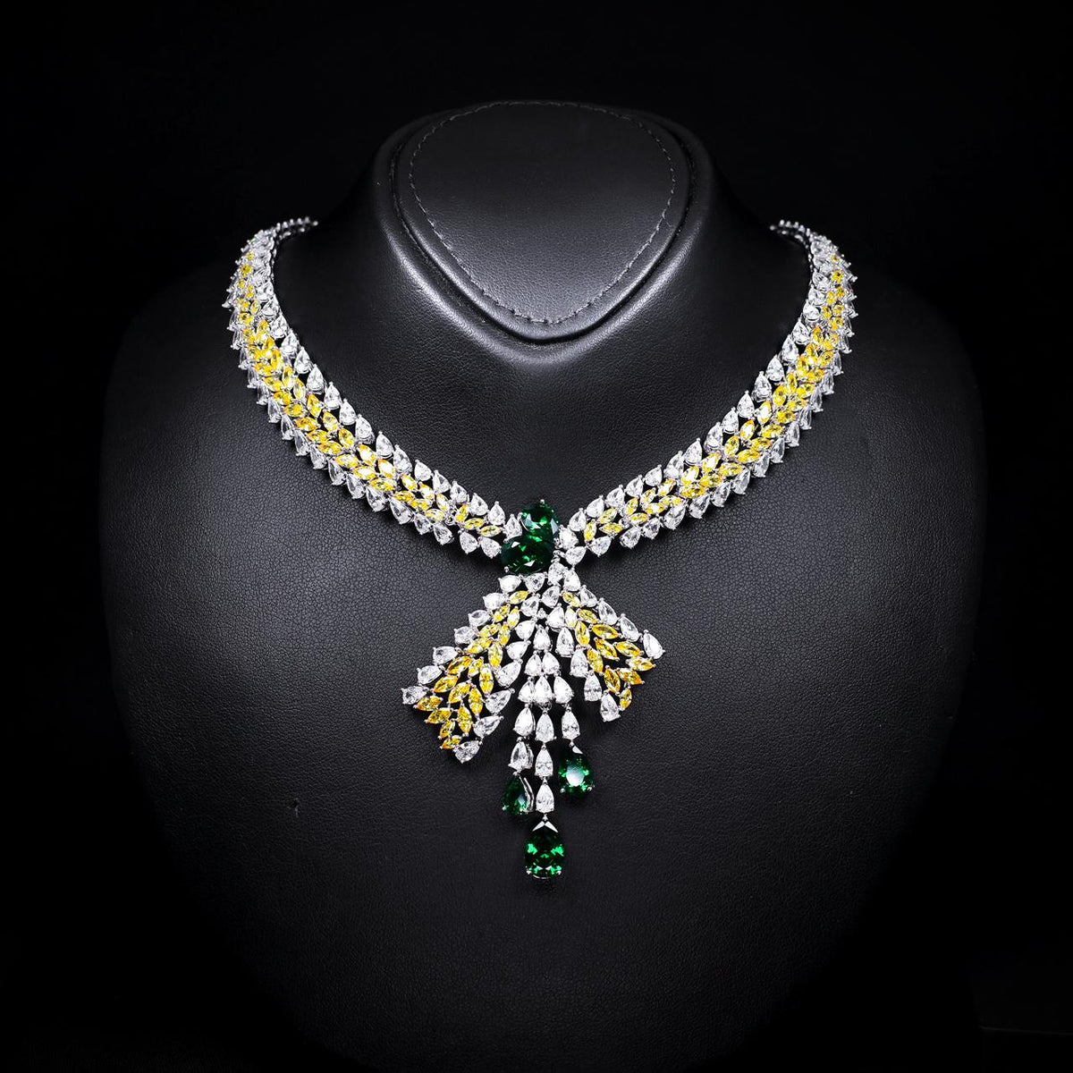 Ylana Yellow & Green Luxury Bridal Full Set with High-Quality Zircon Stones Rhodium Plated