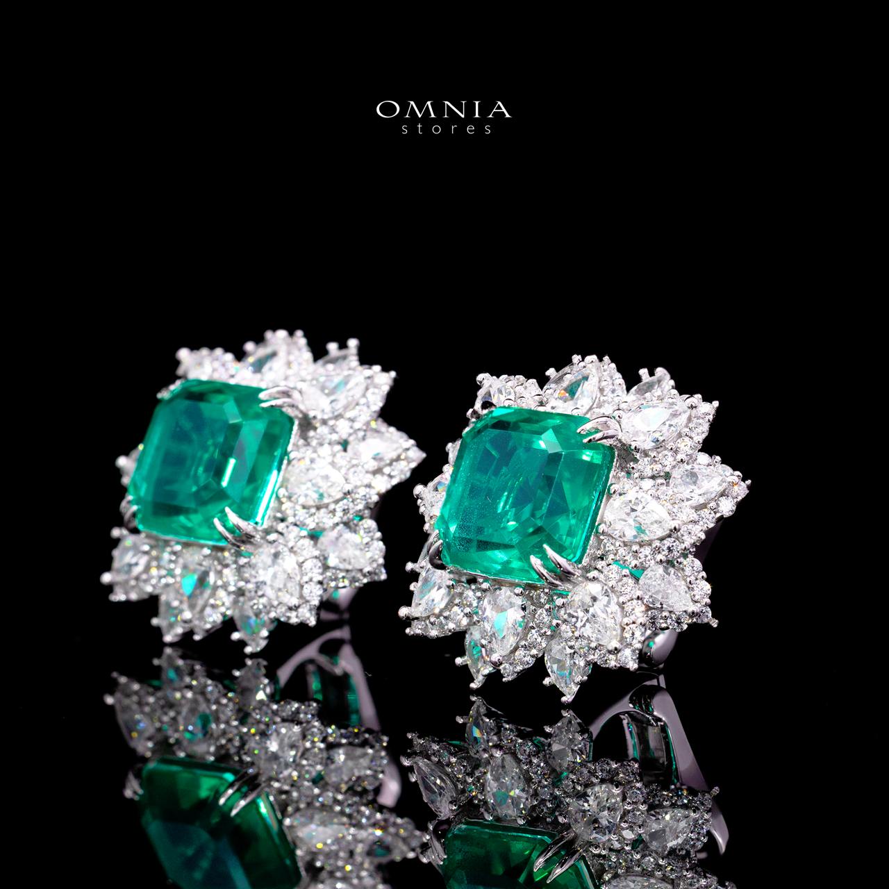 Harleen Green Earrings with Certified High-Quality Premium Simulated Diamonds in 925 Sterling Silver