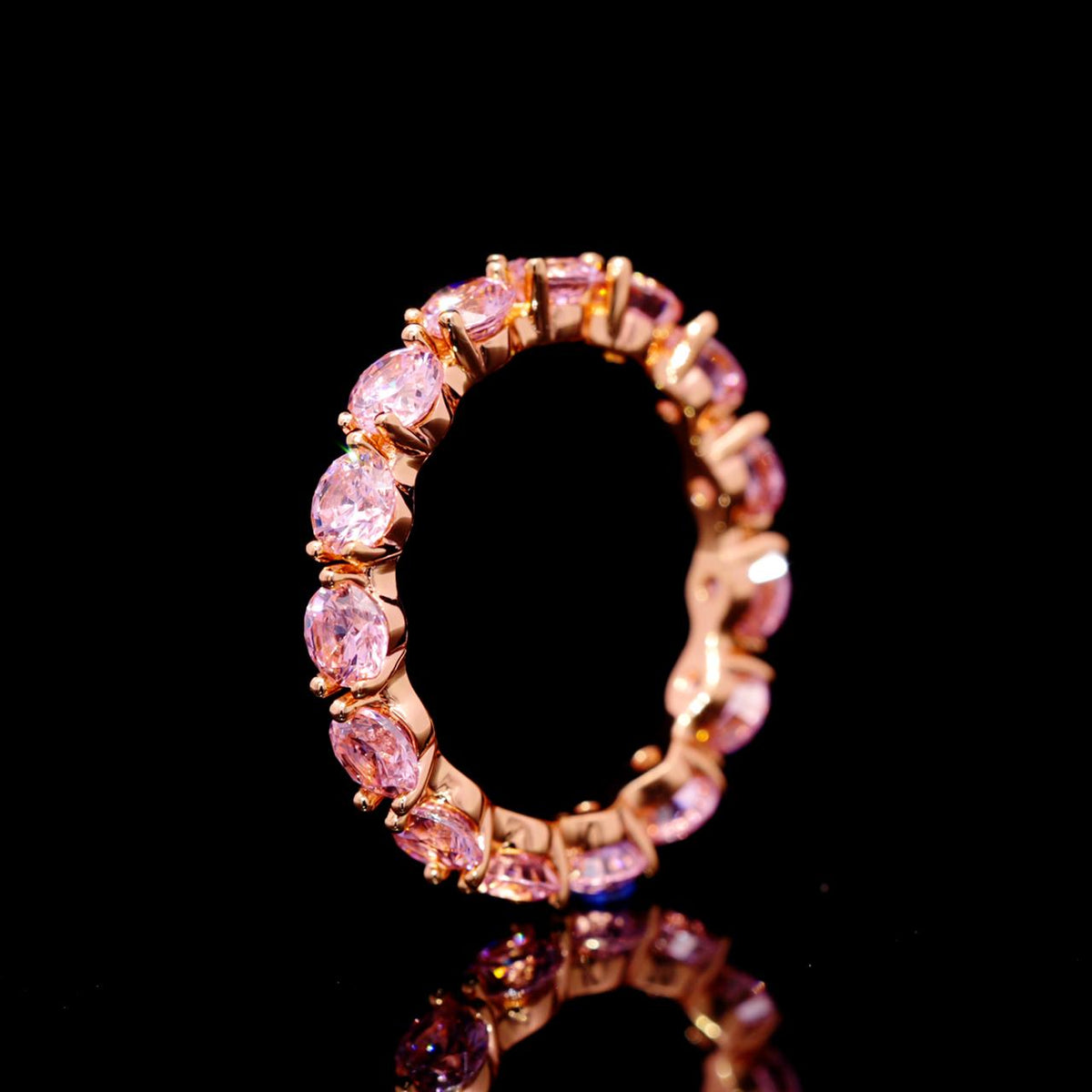 Jemima Pink Eternity Ring with Certificate | High-Quality Simulated Diamonds in 925 Sterling Silver, Gold-Plated