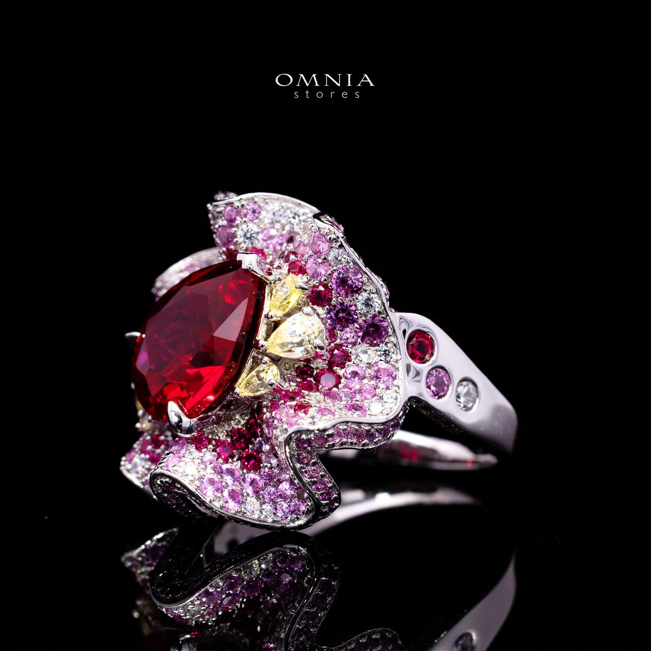 Catriona Red Ring with Certified High-Quality Premium Simulated Diamonds in 925 Sterling Silver