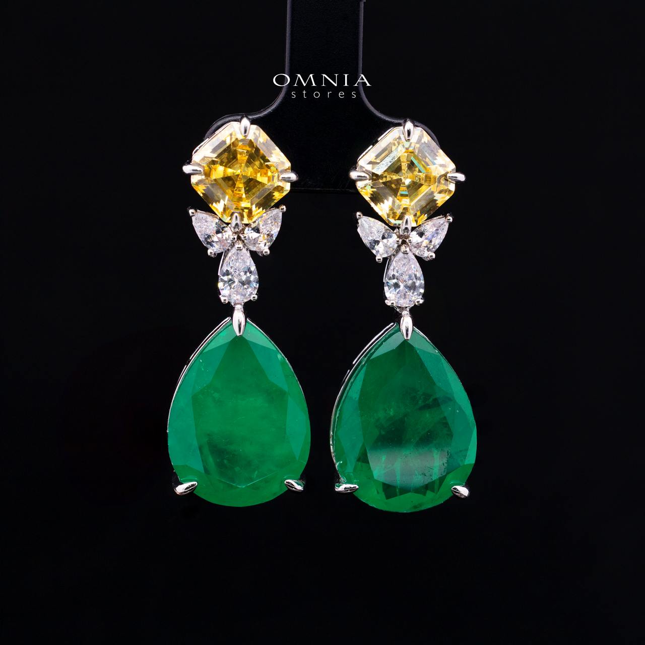 Seliora Yellow and Green Luxury Bridal Full Set with High-Quality Simulated Diamonds and Rhodium Plating