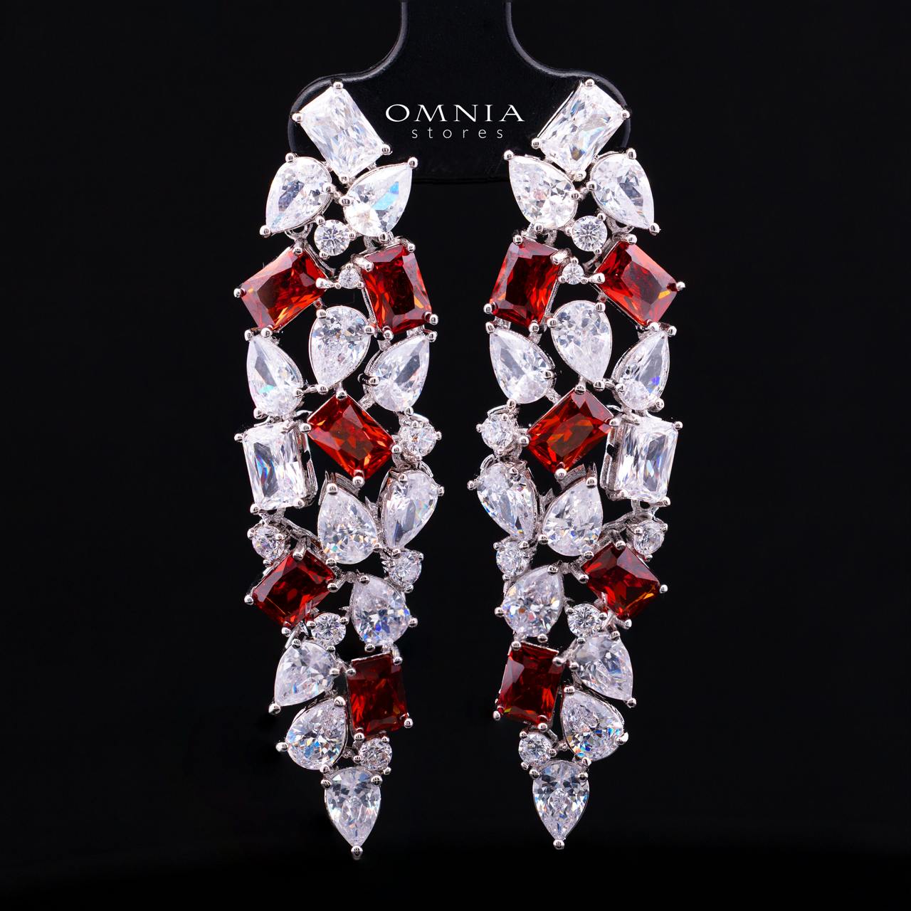 Omnia Anastasia Red Luxury Bridal Full Set in High Quality Zircon Stone in Rhodium Plated