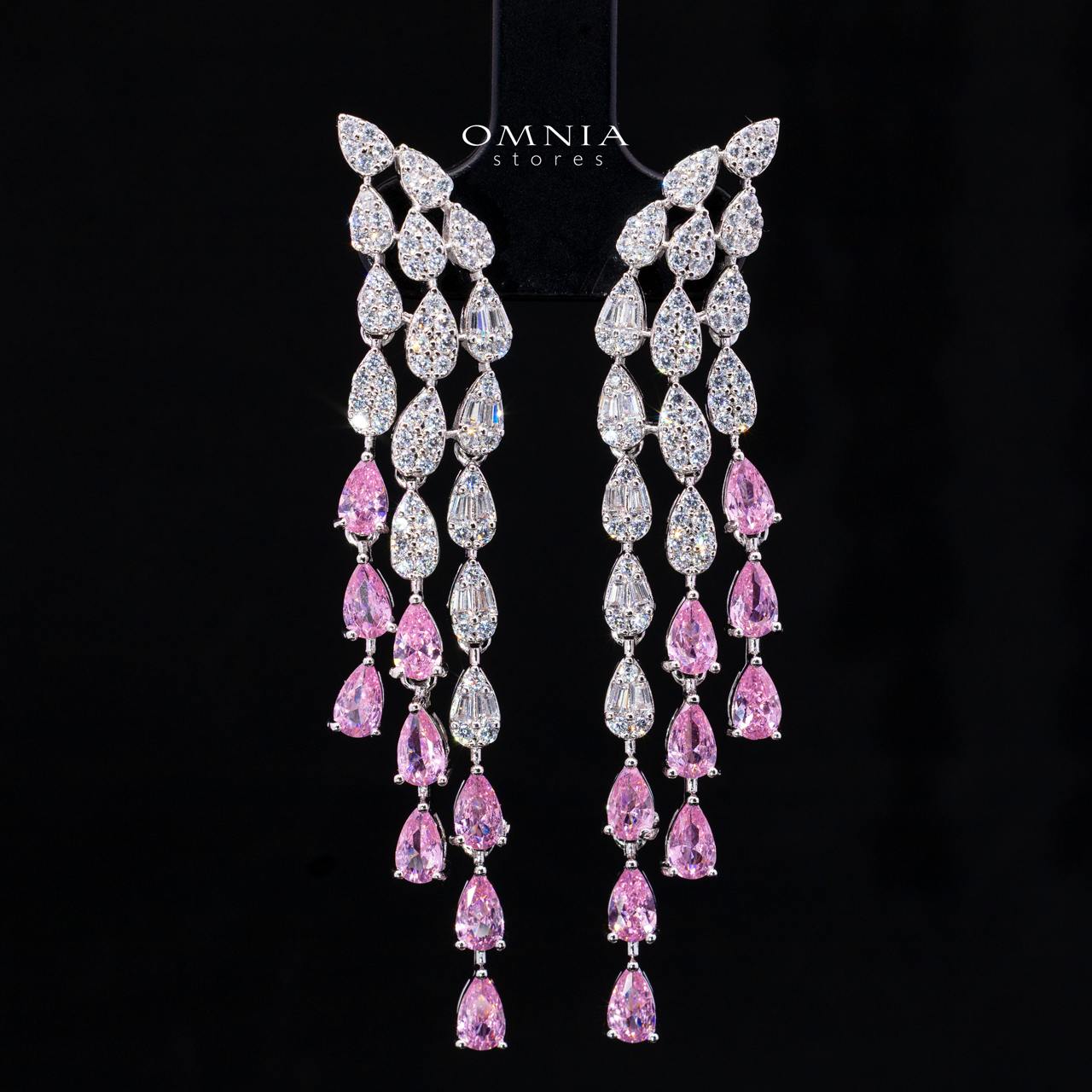 Omnia Senna Luxury Bridal Pink Full Set in High Quality Zircon Stone Rhodium Plated