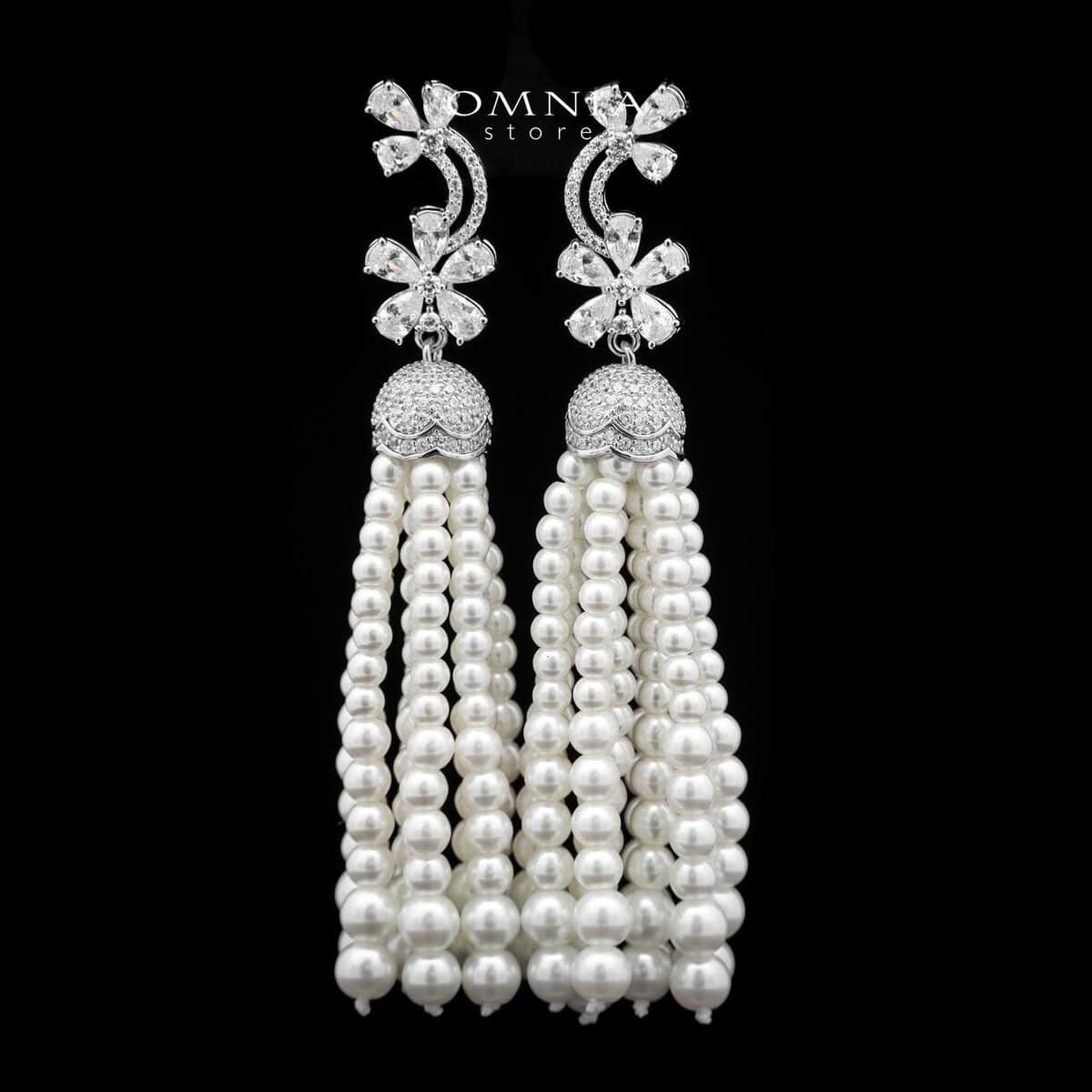 Omnia Sahar Multi-Layer Pearl Bridal Full Set with High Quality Simulated Diamond