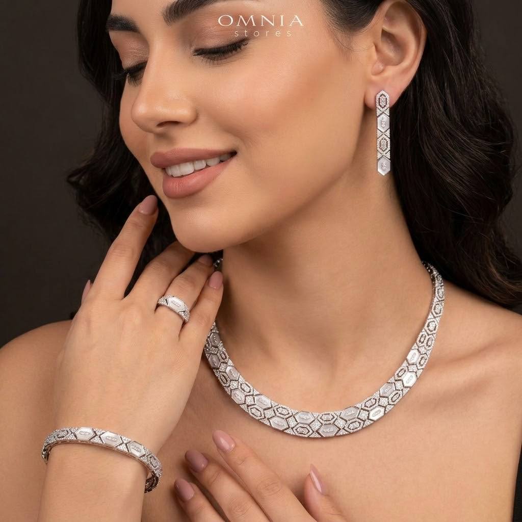 Omnia Raya Bridal Full Set Accessories in High Quality Zircon Stone in Rhodium Plated