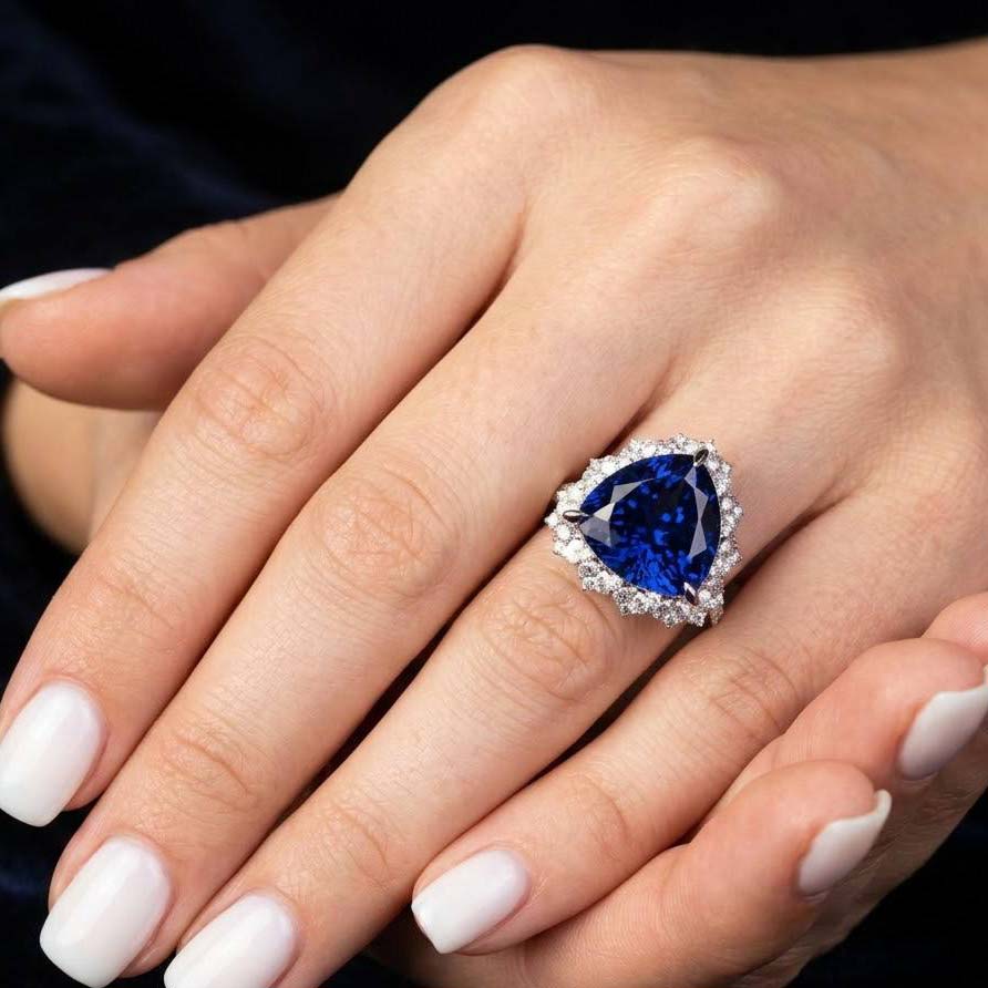 Omnia Roua White and Blue Ring With High Quality Certified Lab Crafted Stones In 925 Silver