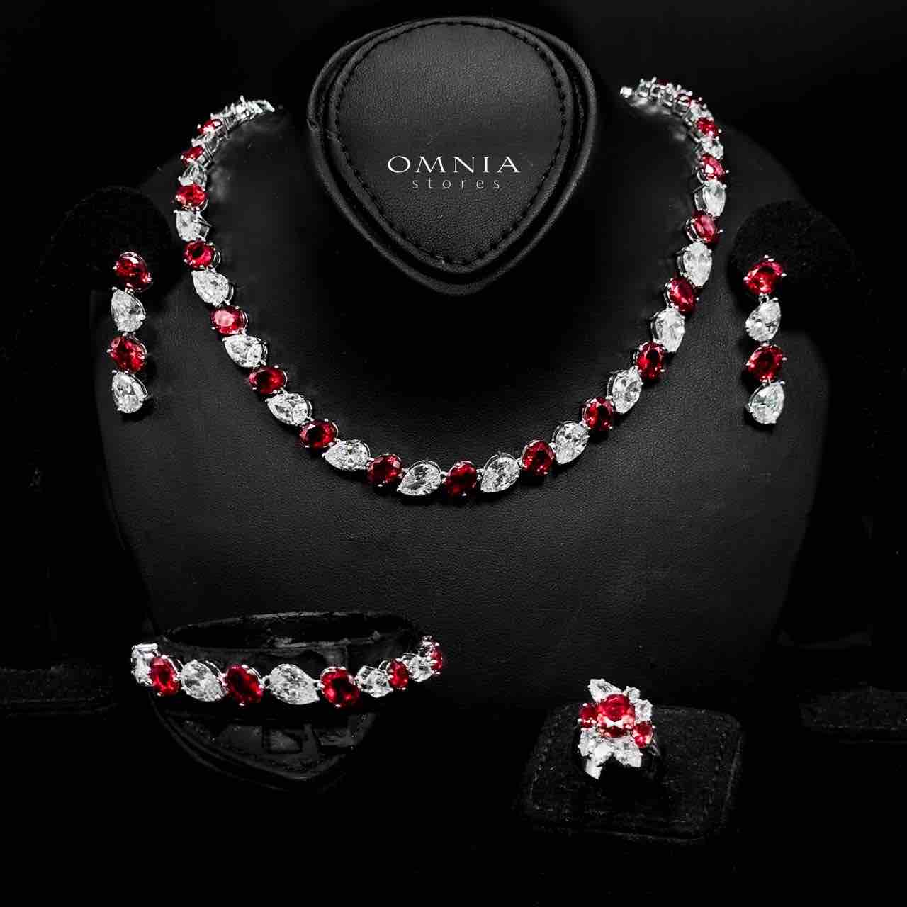 Omnia Lamia White And Red Bridal Full Set with High-Quality Simulated Diamonds Rhodium Plated - OMNIASTORES UAE