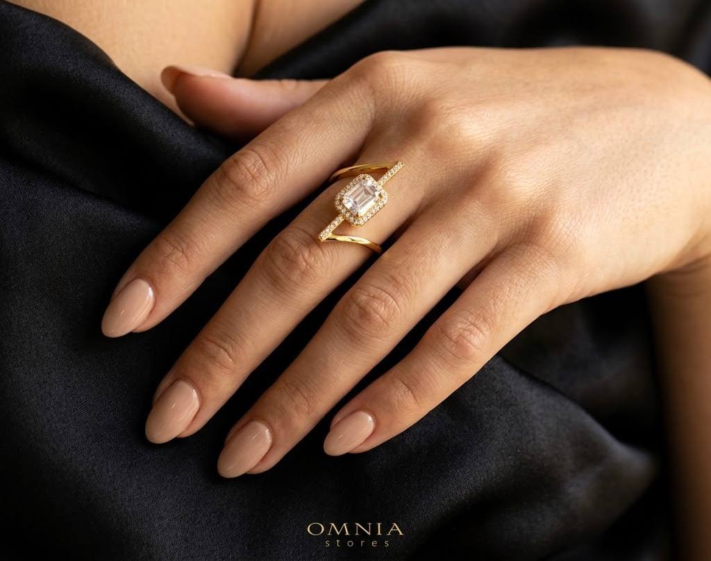 Shelley Emerald-Cut Moissanite Ring 6x8mm (2CT) with Certificate in 925 Sterling Silver Gold Plated