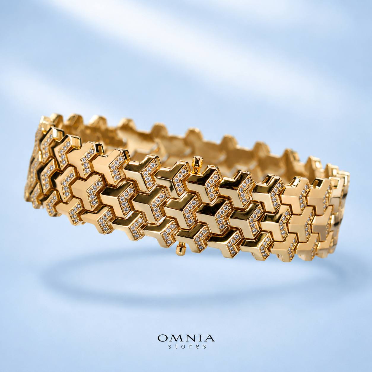 Sorelle Chevron Gold-Plated Bracelet with Premium Simulated Diamonds in 925 Sterling Silver