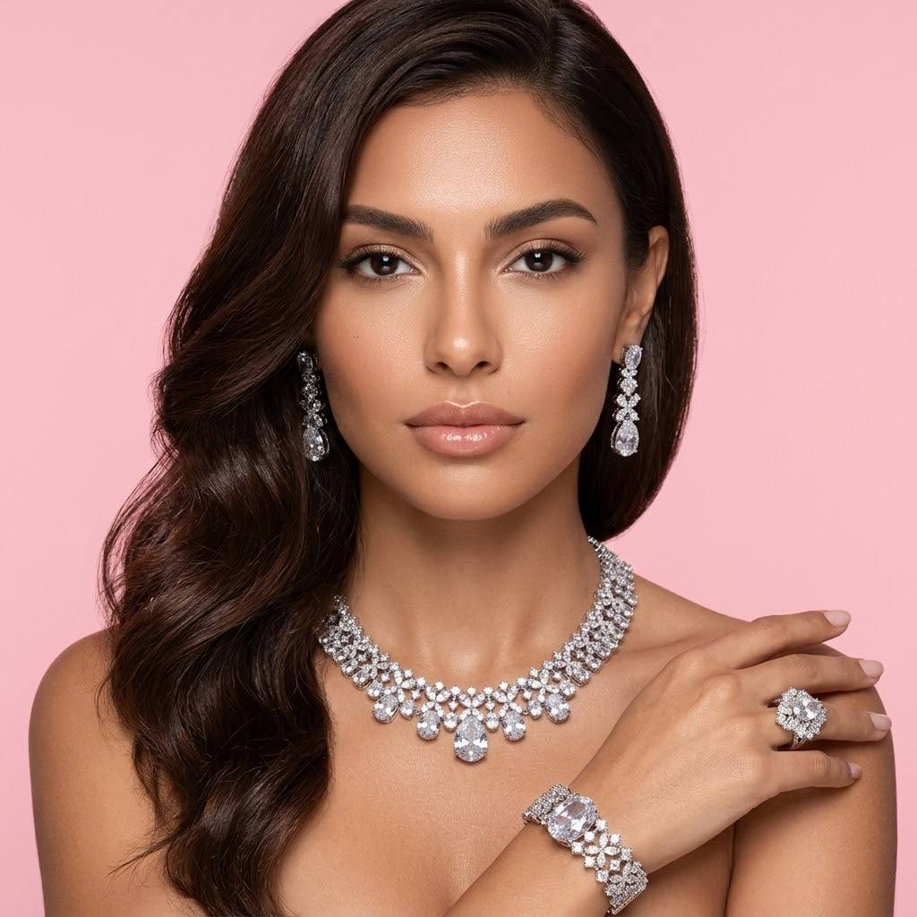 Omnia Suhana White Bridal Full Set in High Quality Simulated Diamonds