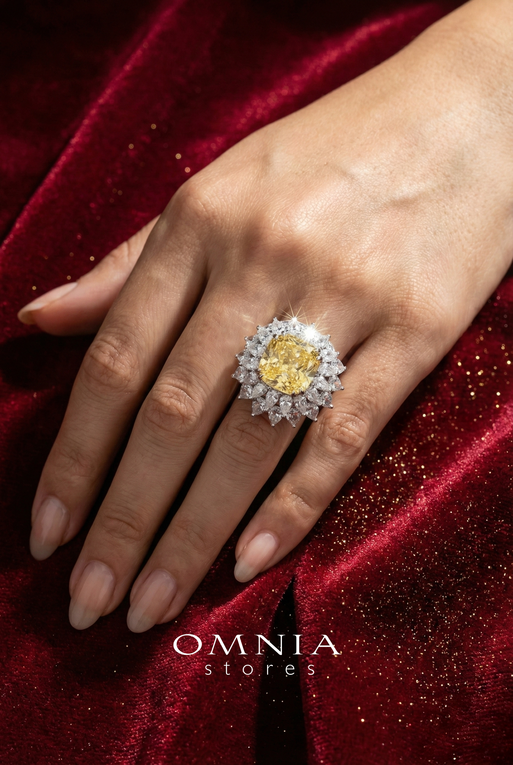Omnia Thalia Yellow Ring In 925 Silver High Quality Simulated diamonds