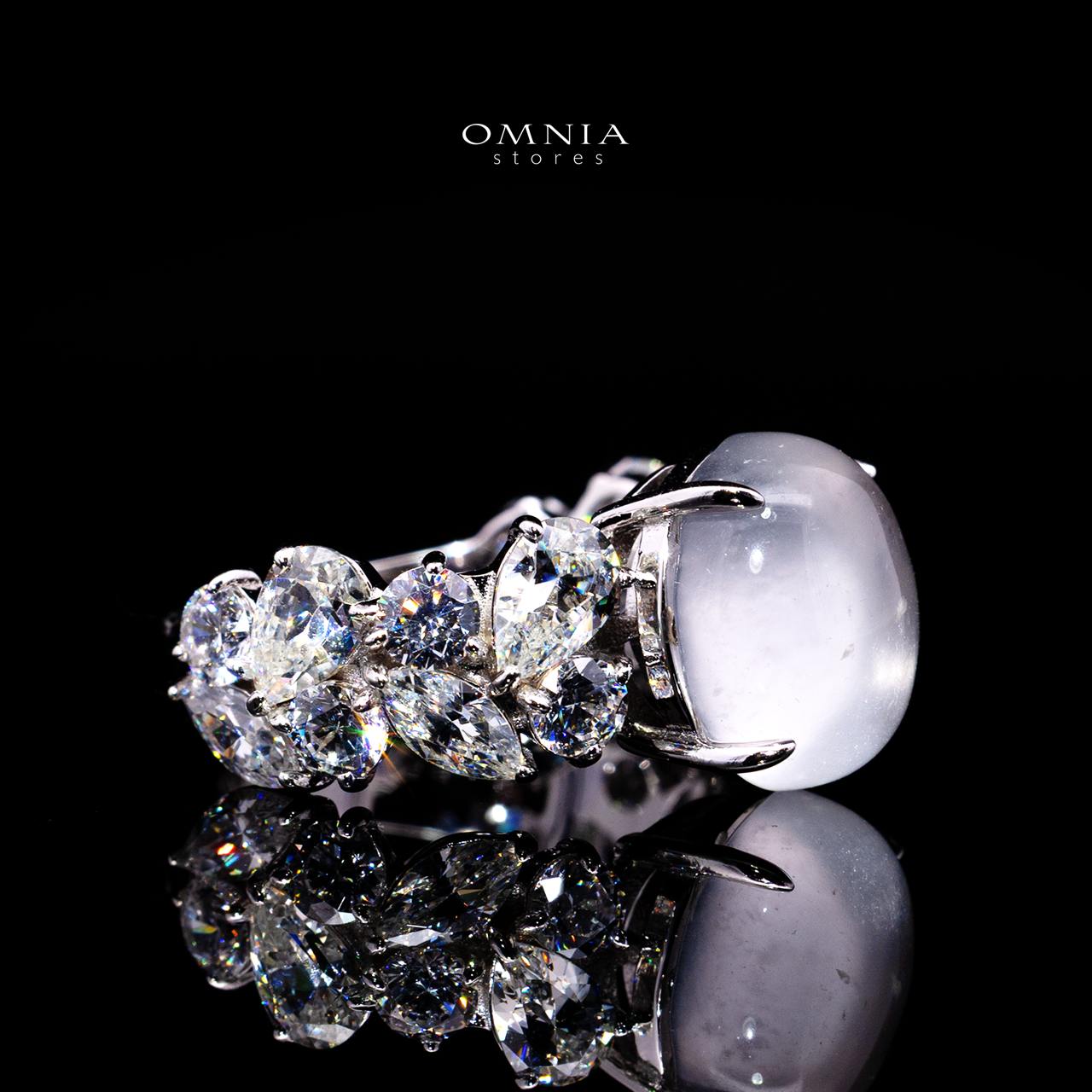 Bela Moonstone Ring with Certified Premium Simulated Diamonds in 925 Sterling Silver