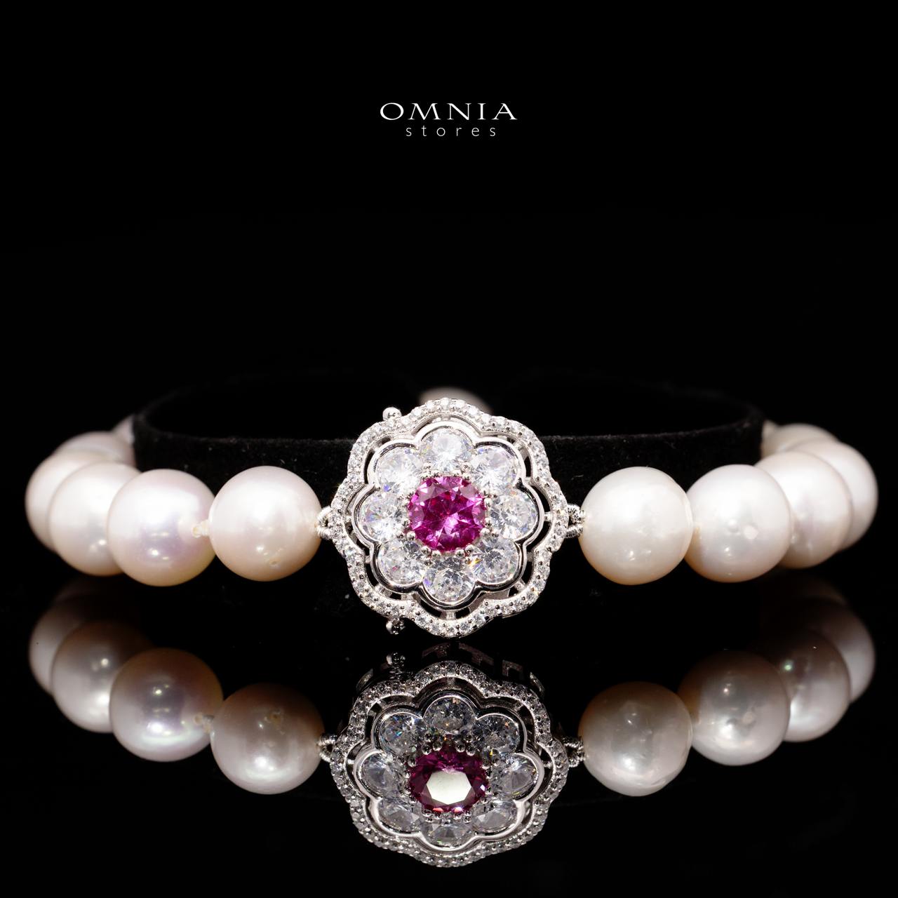 Omnia Ameenah Fresh Real Water Pearl Necklace and Bracelet Set in 925 Silver Accessories High Quality Simulated Diamonds