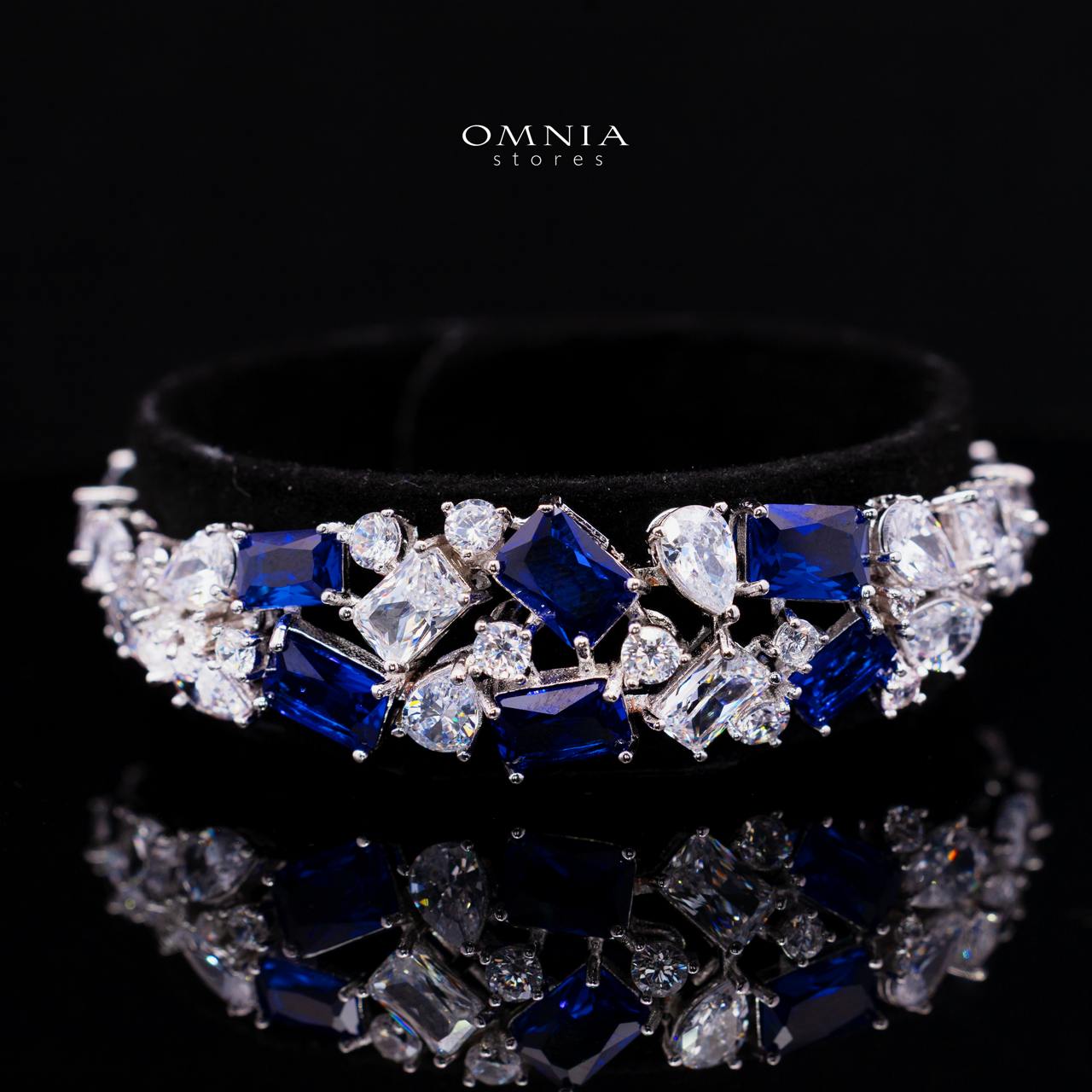 Omnia Anastasia Blue Luxury Bridal Full Set in High Quality Zircon Stone in Rhodium Plated
