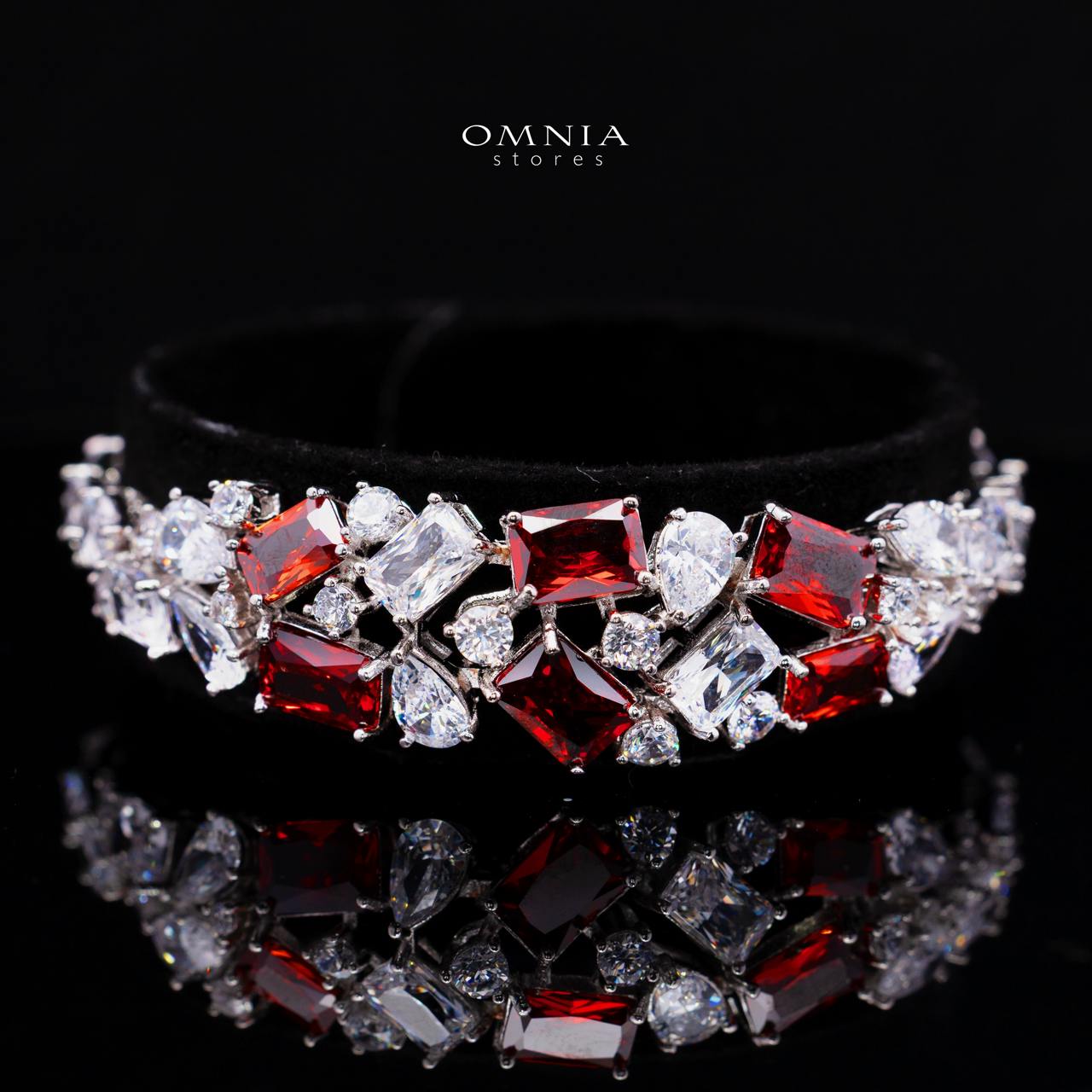Omnia Anastasia Red Luxury Bridal Full Set in High Quality Zircon Stone in Rhodium Plated