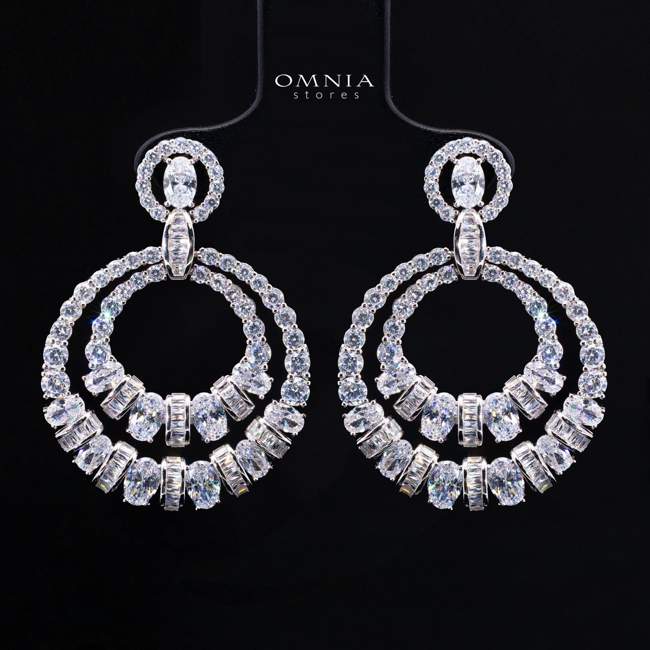 Selestine White Long Chain Necklace and Earring Set with High-Quality Simulated Diamonds and Rhodium Plating