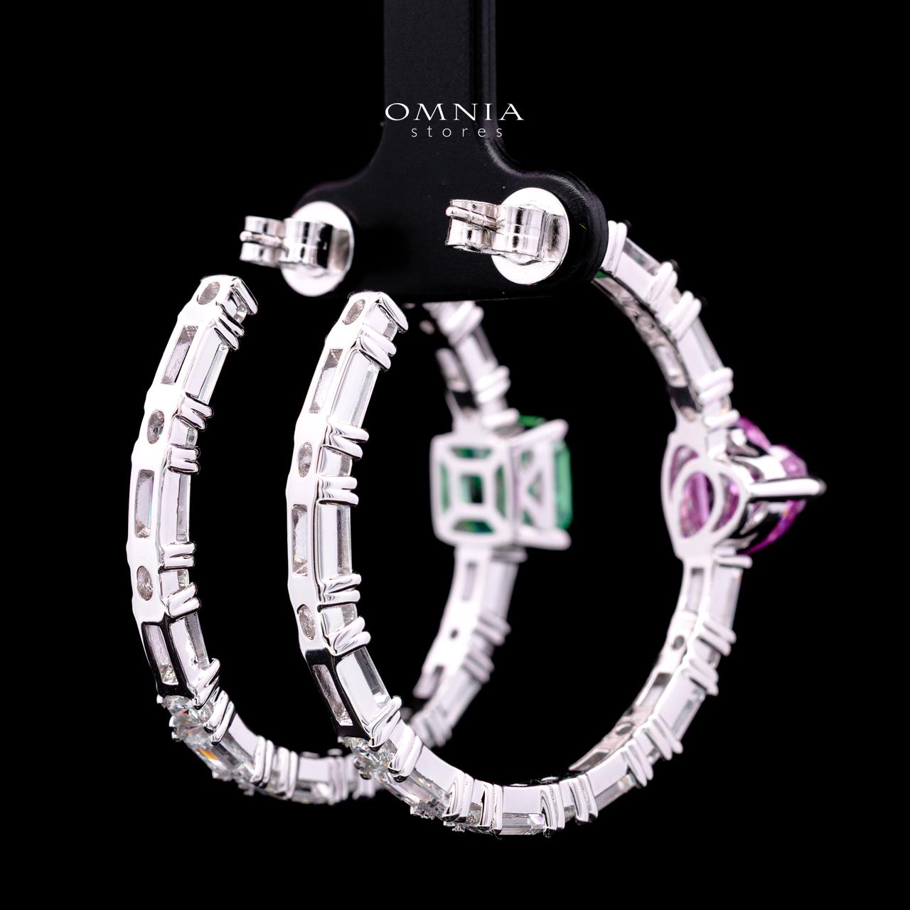 Odesa Green & Pink Hoop Earrings with Certified High-Quality Premium Simulated Diamonds in 925 Sterling Silver