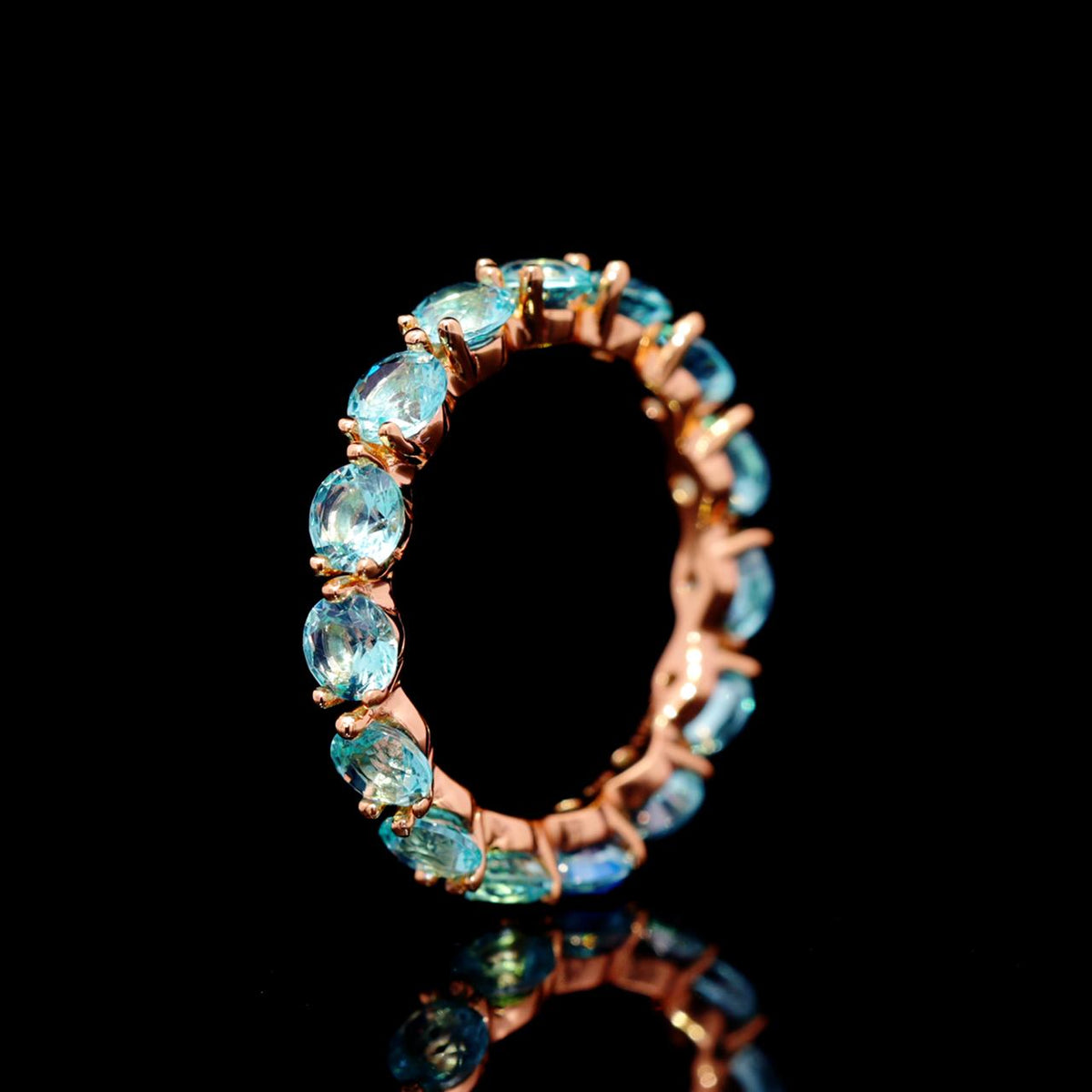 Jemima Turquoise Eternity Ring with Certificate | High-Quality Simulated Diamonds in 925 Sterling Silver, Gold-Plated