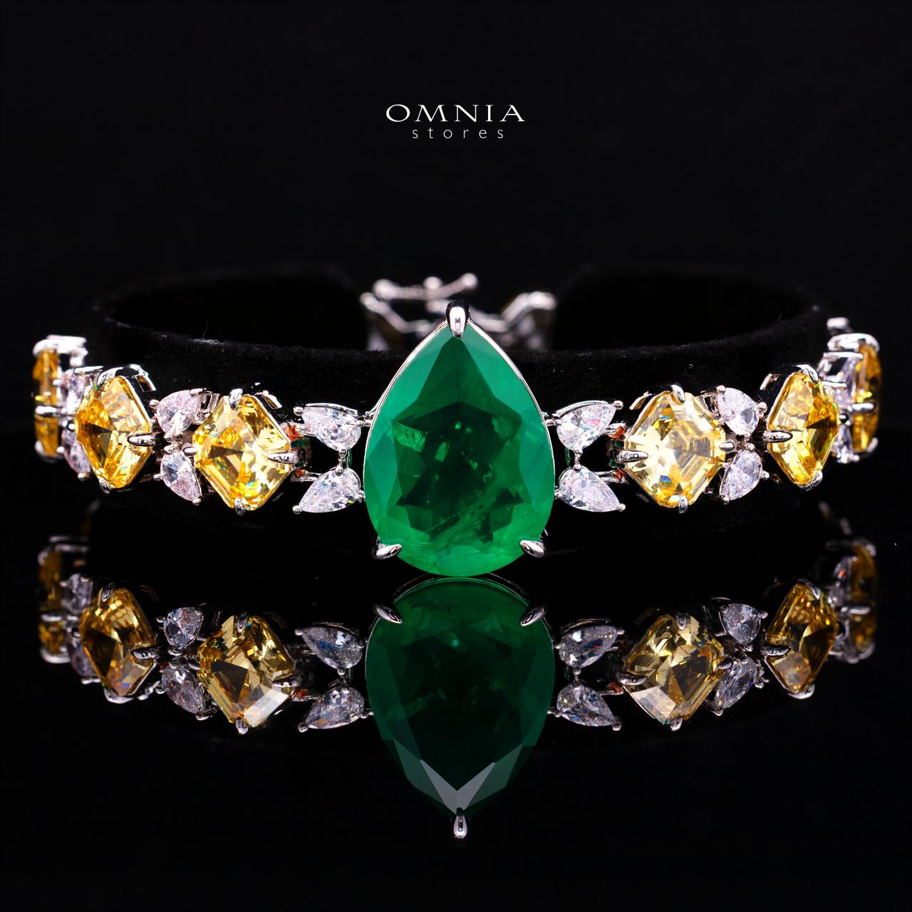 Seliora Yellow and Green Luxury Bridal Full Set with High-Quality Simulated Diamonds and Rhodium Plating