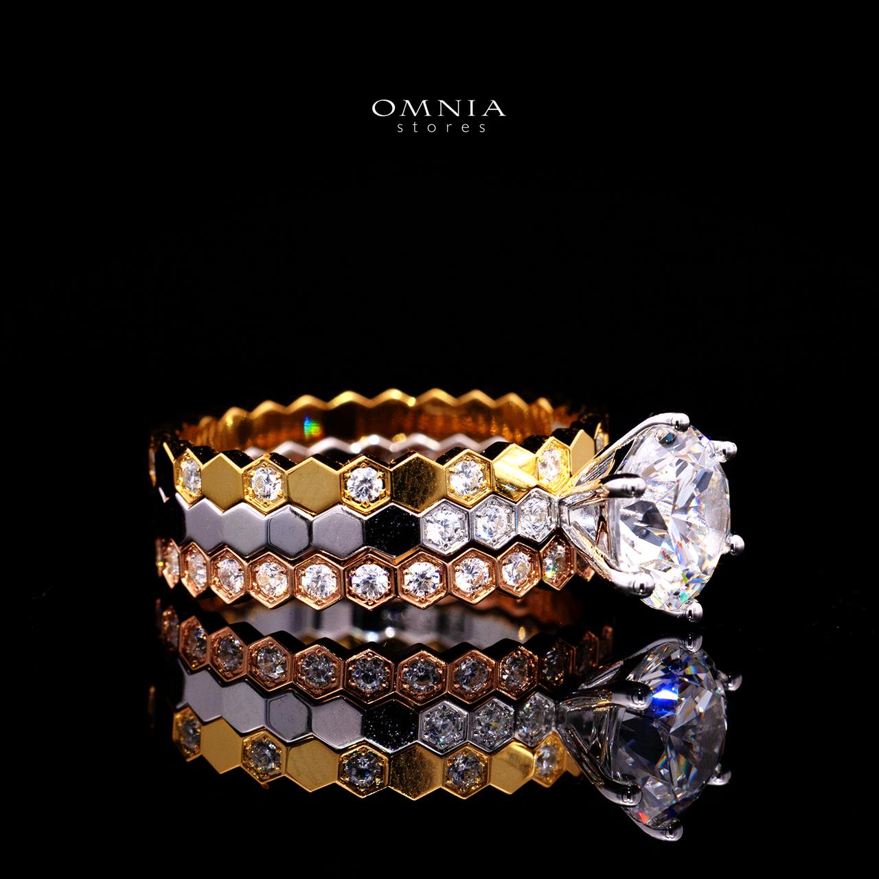 Agnese Tricolor Ring with Certificate | High-Quality Premium Simulated Diamonds in 925 Sterling Silver