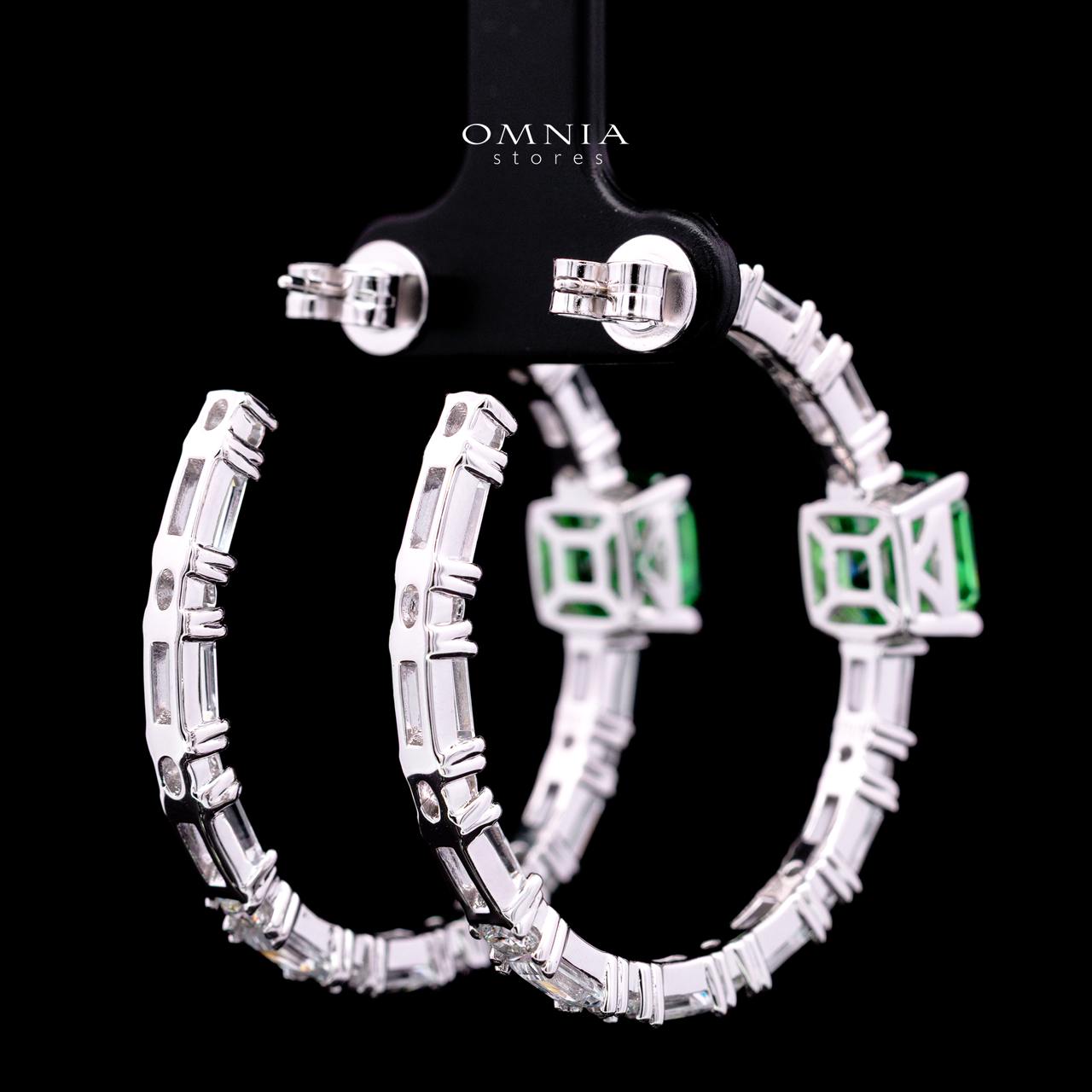 Odesa Green Hoop Earrings with Certified High-Quality Premium Simulated Diamonds in 925 Sterling Silver