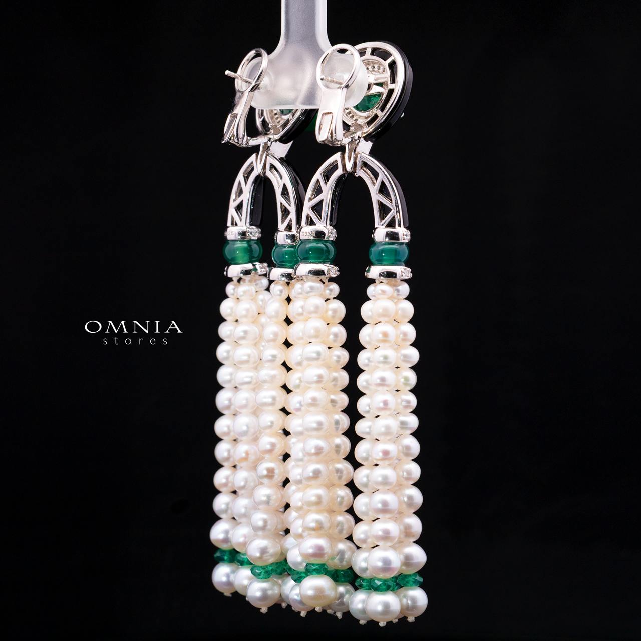 Irfana Green Pearl Drop Earrings with High-Quality Premium Simulated Diamonds in 925 Sterling Silver