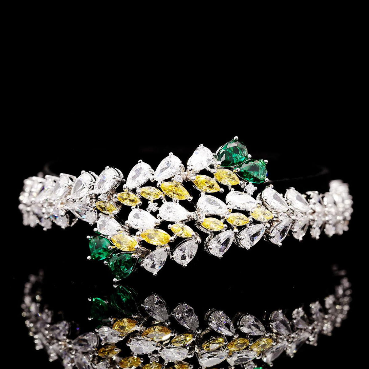 Ylana Yellow & Green Luxury Bridal Full Set with High-Quality Zircon Stones Rhodium Plated