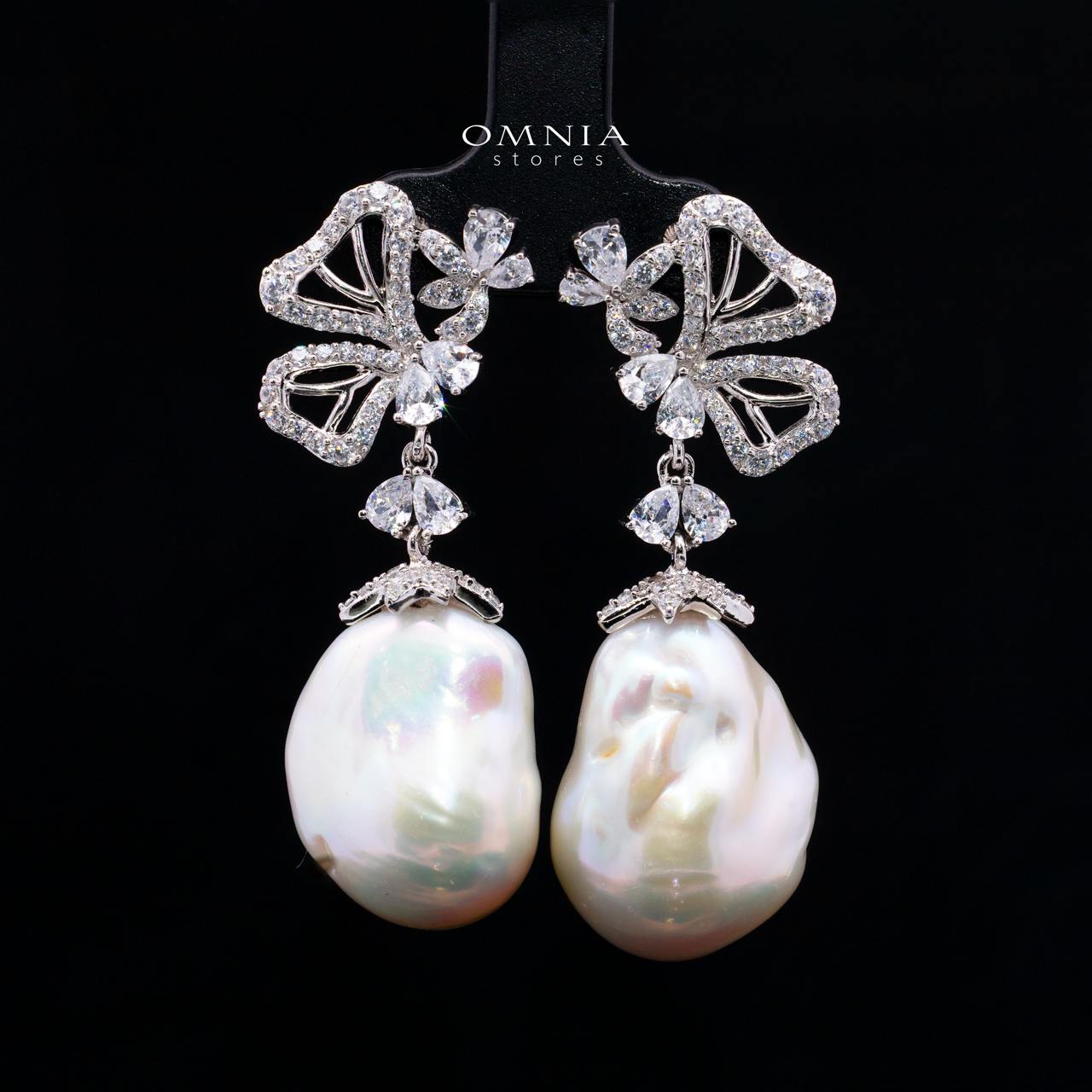 Talinara Pearl Necklace and Earrings Set with High-Quality Premium Simulated Diamonds in 925 Sterling Silver