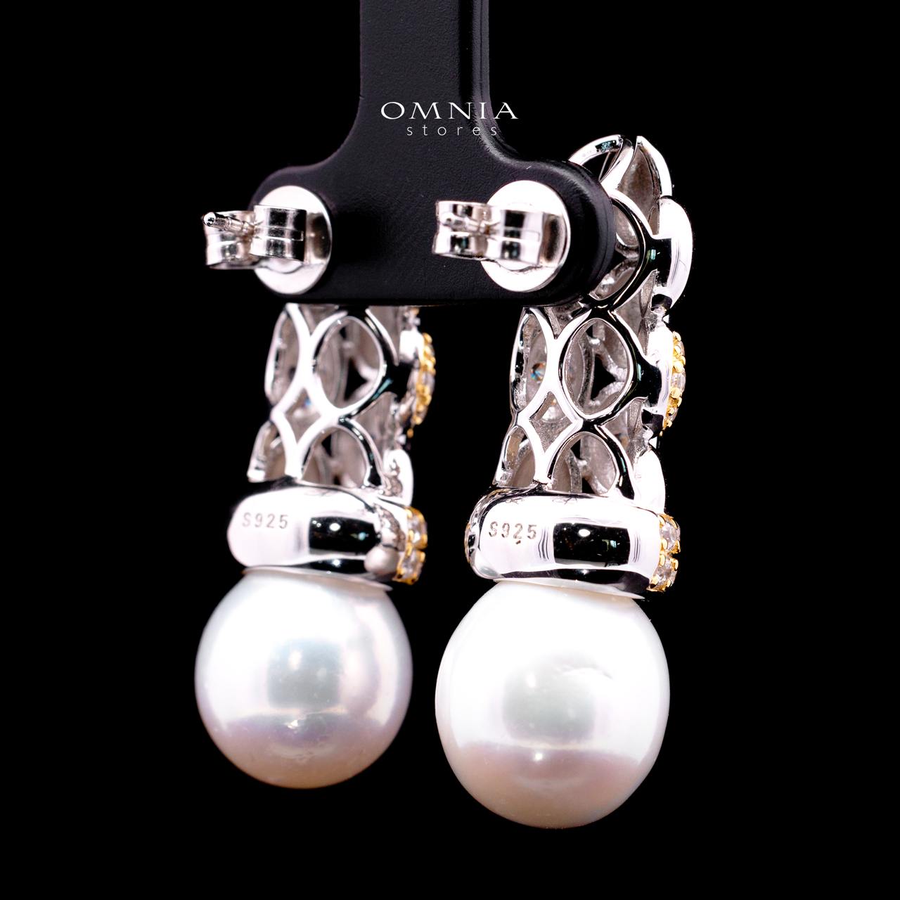 Dulce Royal Two-Tone Pearl Drop Earrings – Premium Simulated Diamond in 925 Silver