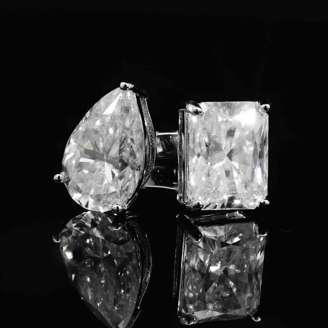 Ghaliah White Pear and Radiant Cut Ring GRA Certified in High Quality 925 Silver 7x11+9x11mm - OMNIASTORES UAE