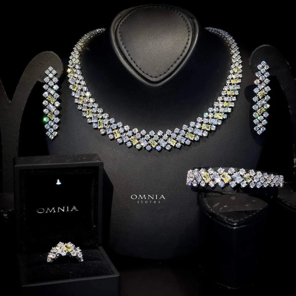 Omnia Wedo Yellow Bridal Full Set High Quality Zircon Stone in Rhodium Plated