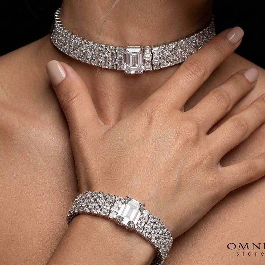Omnia Zeina Silver Set in 925 Silver with High-Quality Simulated Diamonds