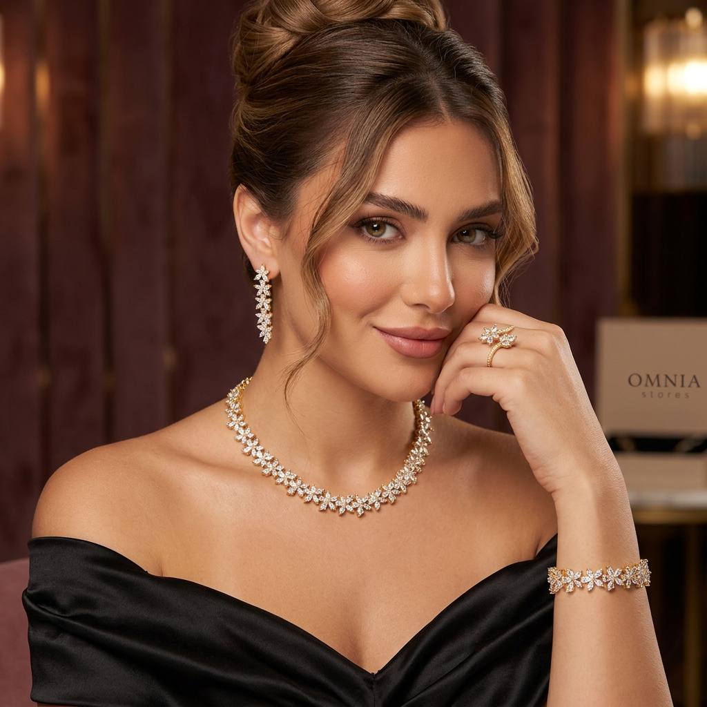 Zoey Bridal Gold Full Set in High Quality Zircon Stone Rhodium Plated